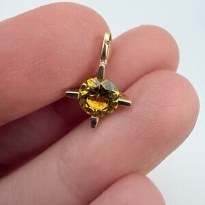 14K Gold Lab Yellow Sapphire Pendant November Birthstone Dainty Prong Set